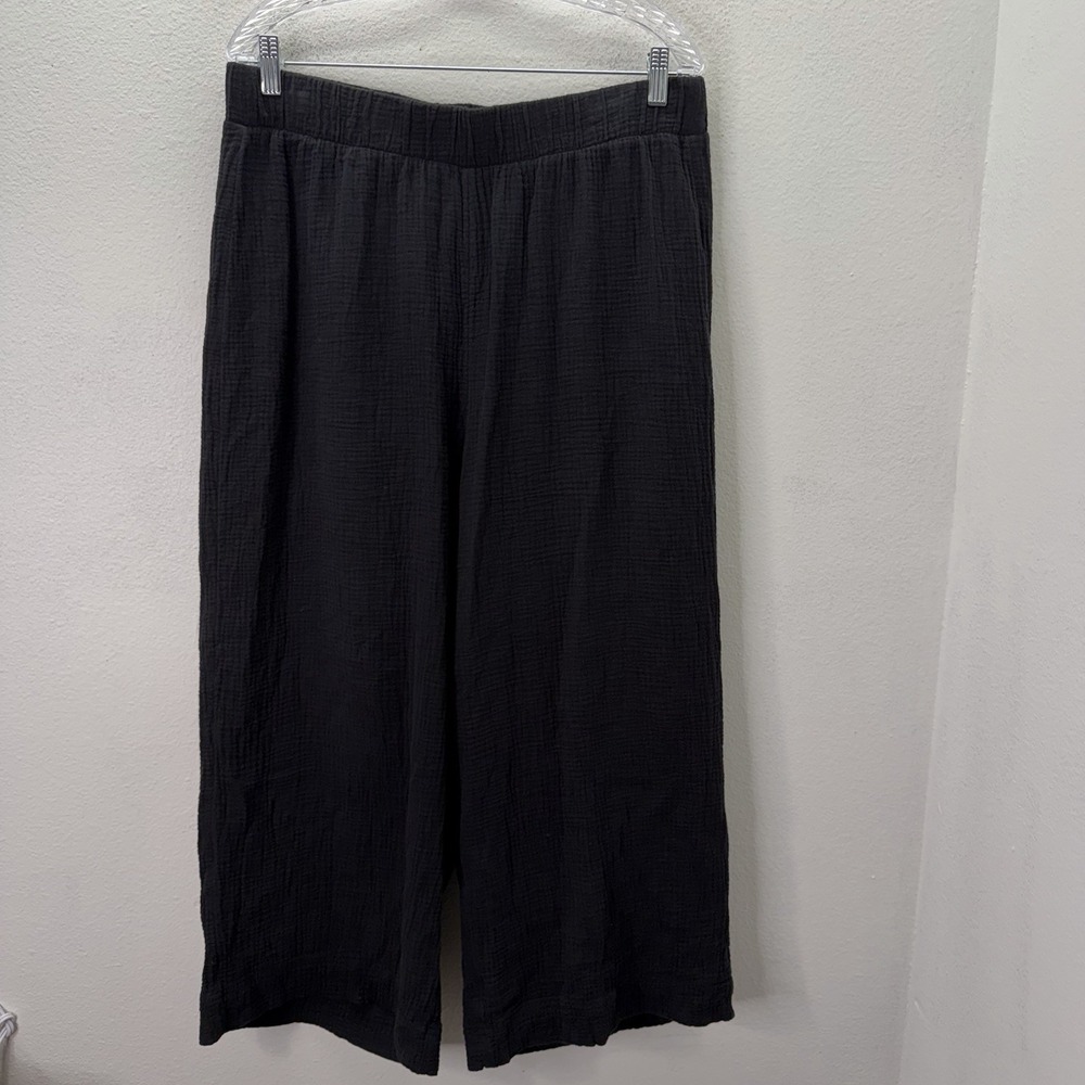 Chicos Sz 2 Pull On Gauze Pants Black High Rise  Lagenlook Boho Womens Large